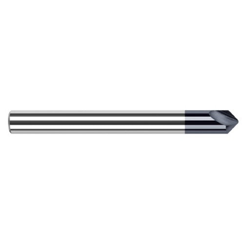 Engraving Cutters - 0.1250″ (1/8″) Shank Diameter × 0.0200″ Radius × 60° included Carbide Marking Cutter, 2 Flutes, AlTiN Coated - Exact Industrial Supply