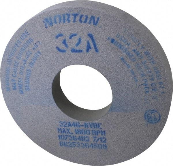 Norton - 14" Diam x 5" Hole x 2" Thick, K Hardness, 46 Grit Surface Grinding Wheel - Aluminum Oxide, Type 1, Coarse Grade, 1,800 Max RPM, Vitrified Bond, No Recess - Apex Tool & Supply