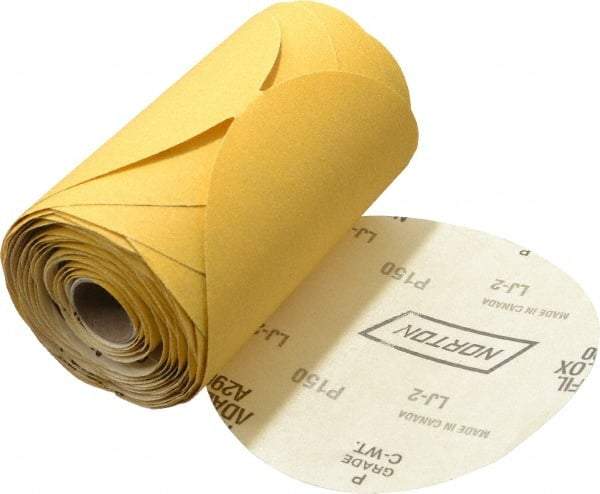 Norton - 6" Diam, 150 Grit Aluminum Oxide Adhesive PSA Disc - Medium Grade, Gold, C Weighted Backing, Flexible - Apex Tool & Supply