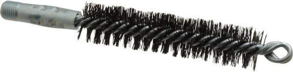 Schaefer Brush - 4-1/2" Brush Length, 1" Diam, Double Stem, Double Spiral Tube Brush - 7-1/2" Long, Tempered Steel Wire, 1/4" NPT Male Connection - Apex Tool & Supply