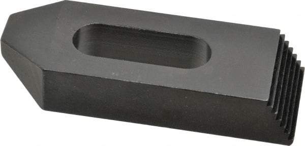 Jergens - 5/8" Stud, Low Carbon Steel, Plain Strap Clamp - 1-1/4" Travel, 4" OAL x 1-1/2" Wide x 3/4" High, Black Oxide Finish, Tapered Nose - Apex Tool & Supply