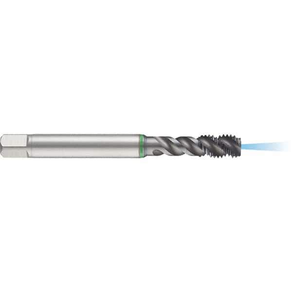 Guhring - M6x1.00 Metric 3 Flute 6H Modified Bottoming Spiral Flute Tap - High Speed Steel, TiCN Finish, 80mm OAL, Right Hand Flute, Right Hand Thread, D4/D5, Series 1152 - Apex Tool & Supply