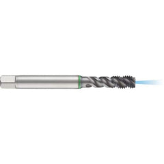 Guhring - M8x1.25 Metric 3 Flute 6H Modified Bottoming Spiral Flute Tap - High Speed Steel, TiCN Finish, 90mm OAL, Right Hand Flute, Right Hand Thread, D4/D5, Series 1152 - Exact Industrial Supply