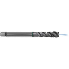 Guhring - M12x1.00 Metric 3 Flute 6H Modified Bottoming Spiral Flute Tap - High Speed Steel, TiCN Finish, 100mm OAL, Right Hand Flute, Right Hand Thread, D4/D5, Series 1294 - Apex Tool & Supply