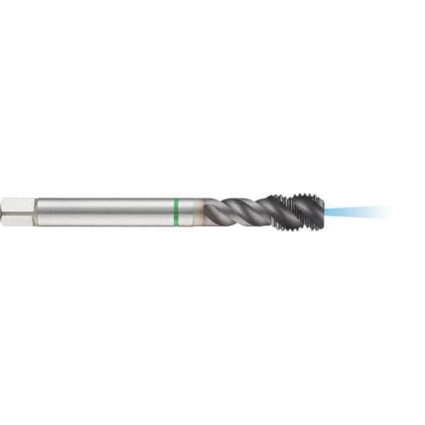 Guhring - M16x2.00 Metric 4 Flute 6H Modified Bottoming Spiral Flute Tap - High Speed Steel, TiCN Finish, 110mm OAL, Right Hand Flute, Right Hand Thread, D6/D7, Series 1293 - Apex Tool & Supply