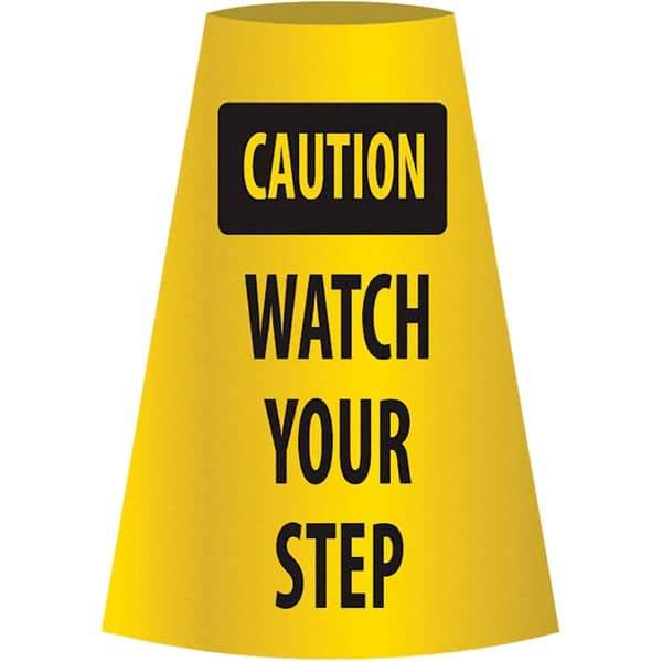 NMC - Caution - Watch Your Step, 21-3/4" Wide x 11" High, Polyethylene Floor Sign - Cone, Black on Yellow, For Restroom, Janitorial & Housekeeping - Apex Tool & Supply