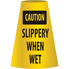 NMC - Caution - Slippery When Wet, 21-3/4" Wide x 11" High, Polyethylene Floor Sign - Cone, Black on Yellow, For Restroom, Janitorial & Housekeeping - Apex Tool & Supply