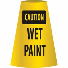 NMC - Caution - Wet Paint, 21-3/4" Wide x 11" High, Polyethylene Floor Sign - Cone, Black on Yellow, For Restroom, Janitorial & Housekeeping - Apex Tool & Supply
