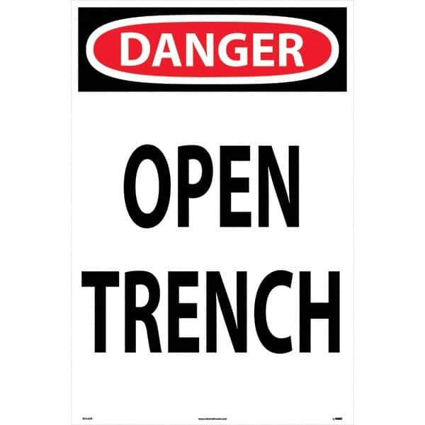 NMC - "Open Trench", 36" Long x 24" Wide, Rigid Plastic Safety Sign - Rectangular, Use for Workplace/Safety - Apex Tool & Supply