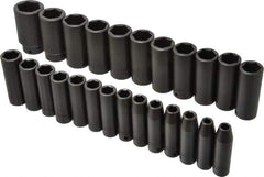Proto - 25 Piece 1/2" Drive Deep Well Impact Socket Set - 6 Points, 8mm to 36mm Range, Metric Measurement Standard - Apex Tool & Supply