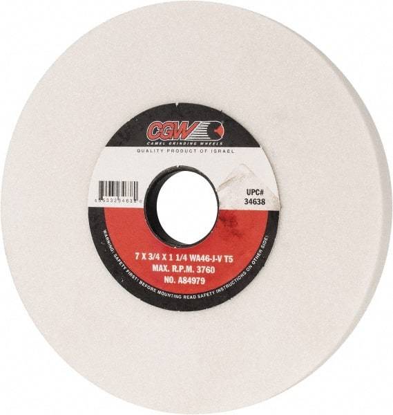 Camel Grinding Wheels - 7" Diam x 1-1/4" Hole x 3/4" Thick, J Hardness, 46 Grit Surface Grinding Wheel - Aluminum Oxide, Type 5, Coarse Grade, 3,760 Max RPM, Vitrified Bond, One-Side Recess - Apex Tool & Supply