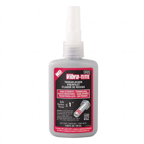 Vibra-Tite - 50 mL Bottle, Red, High Strength Primerless Threadlocker - Apex Tool & Supply