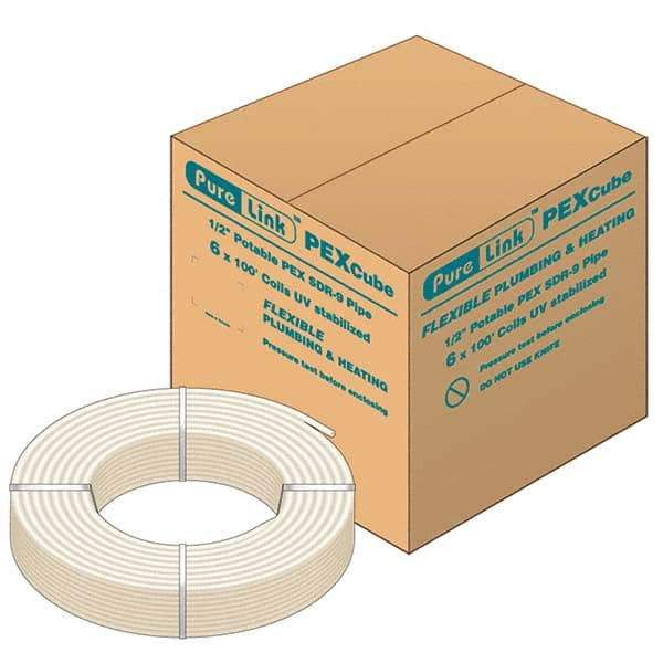 Mueller Industries - 0.475" ID x 5/8" OD, 100' Long, PEX-A Tube - Natural with Red Print, 100 Max psi - Apex Tool & Supply