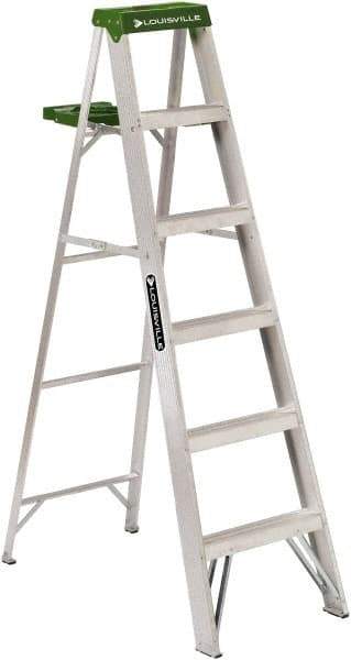 Louisville - 5 Steps, 6' High, Type II Rating, Aluminum Step Ladder - 225 Lb Capacity, 21-13/16" Base Width - Apex Tool & Supply