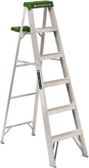Louisville - 5 Steps, 6' High, Type II Rating, Aluminum Step Ladder - 225 Lb Capacity, 21-13/16" Base Width - Apex Tool & Supply
