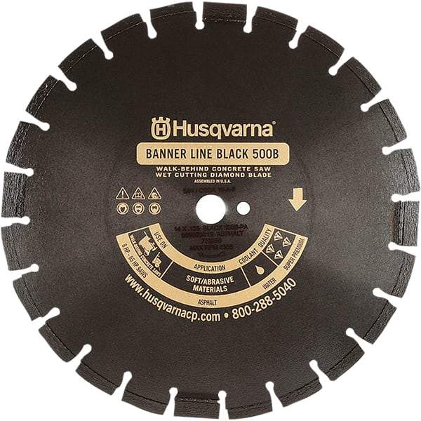 Husqvarna - 20" Diam, 1" Arbor Hole Diam, Continuous Edge Tooth Wet & Dry Cut Saw Blade - Diamond-Tipped, General Purpose Action, Standard Round Arbor - Apex Tool & Supply