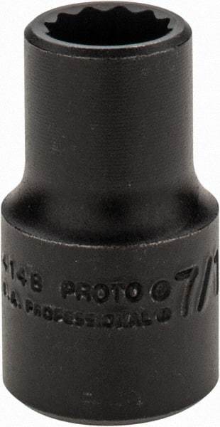 Proto - 7/16", 1/2" Drive, Standard Hand Socket - 12 Points, 1-1/2" OAL, Alloy Steel, Black Finish - Apex Tool & Supply