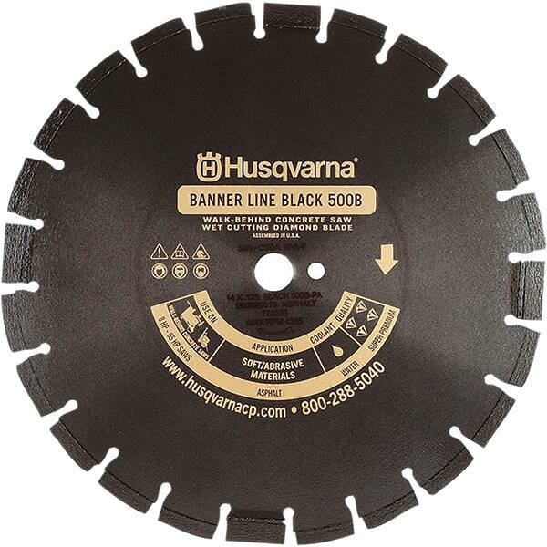 Husqvarna - 14" Diam, 1" Arbor Hole Diam, Continuous Edge Tooth Wet & Dry Cut Saw Blade - Diamond-Tipped, General Purpose Action, Standard Round Arbor - Apex Tool & Supply