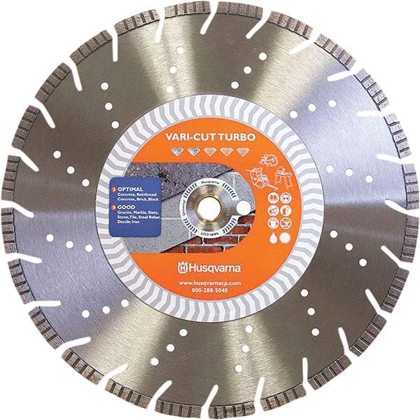 Husqvarna - 14" Diam, 25/32 & 1" Arbor Hole Diam, Continuous Edge Tooth Wet & Dry Cut Saw Blade - Diamond-Tipped, Fast Cutting Action, Standard Round Arbor - Apex Tool & Supply