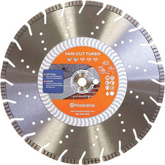 Husqvarna - 14" Diam, 25/32 & 1" Arbor Hole Diam, Continuous Edge Tooth Wet & Dry Cut Saw Blade - Diamond-Tipped, Fast Cutting Action, Standard Round Arbor - Apex Tool & Supply