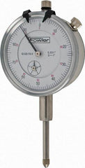 Fowler - 1" Range, 0-100 Dial Reading, 0.001" Graduation Dial Drop Indicator - 2-1/4" Dial, 0.1" Range per Revolution, Revolution Counter - Apex Tool & Supply