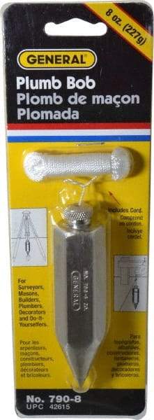 General - 4 Inch Long, 7/8 Inch Diameter Steel Plumb Bob - 8 Ounce - Apex Tool & Supply