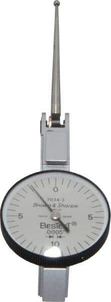 TESA Brown & Sharpe - 0.02 Inch Range, 0.0005 Inch Dial Graduation, Horizontal Dial Test Indicator - 1 Inch White Dial, 0-10-0 Dial Reading, Accurate to 0.0005 Inch - Apex Tool & Supply