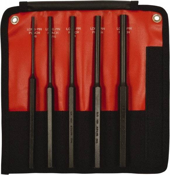 Mayhew - 5 Piece, 1/8 to 3/8", Pin Punch Set - Hex Shank, Steel, Comes in Kit Bag - Apex Tool & Supply