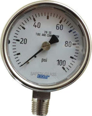 Wika - 2-1/2" Dial, 1/4 Thread, 0-100 Scale Range, Pressure Gauge - Lower Connection Mount, Accurate to 2-1-2% of Scale - Apex Tool & Supply