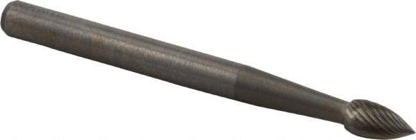 M.A. Ford - 1/8" Cut Diam, 1/8" Shank Diam, Flame Head Fine Cut Burr - Carbide, Radius End, 1/4" LOC, 1-1/2" OAL - Apex Tool & Supply