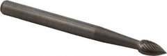 M.A. Ford - 1/8" Cut Diam, 1/8" Shank Diam, Flame Head Fine Cut Burr - Carbide, Radius End, 1/4" LOC, 1-1/2" OAL - Apex Tool & Supply