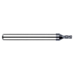 Miniature End Mills - Stub & Standard - 0.0470″ (3/64″) Cutter Diameter × 0.0100″ Radius × 0.0710″ Length of Cut Carbide Corner Radius End Mill, 4 Flutes, AlTiN Coated - Exact Industrial Supply