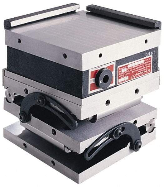 Suburban Tool - 6" Long x 6" Wide x 5-3/8" High, Compound, Standard Pole, Steel Sine Plate & Magnetic Chuck Combo - 0.0002" Tolerance, Square to 0.0002", (2) Hardened & Ground Rails, (2) Locking Straps & Handle - Apex Tool & Supply