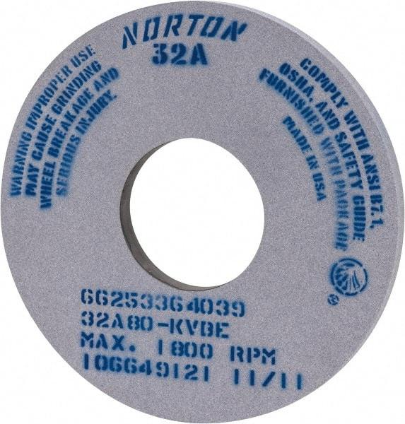 Norton - 14" Diam x 5" Hole x 1" Thick, K Hardness, 80 Grit Surface Grinding Wheel - Aluminum Oxide, Type 1, Medium Grade, 1,800 Max RPM, Vitrified Bond, No Recess - Apex Tool & Supply