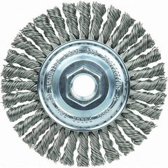 Weiler - 4" OD, 5/8-11 Arbor Hole, Stringer Bead Steel Wheel Brush - 3/16" Face Width, 7/8" Trim Length, 20,000 RPM - Apex Tool & Supply