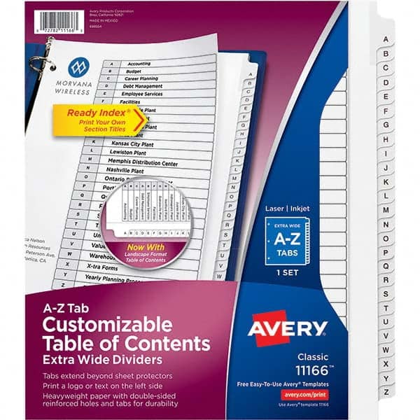 AVERY - Tabs, Indexes & Dividers Indexes & Divider Type: Preprinted Tab Dividers Size: 8 1/2 x 11 - Apex Tool & Supply
