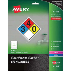 AVERY - Pack of (15), 8" x 8" White Polyester Durable Square Labels - Apex Tool & Supply