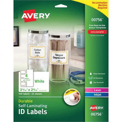 AVERY - Pack of (100), 2-5/16" x 3-5/16" White Paper Self Laminating Labels - Apex Tool & Supply