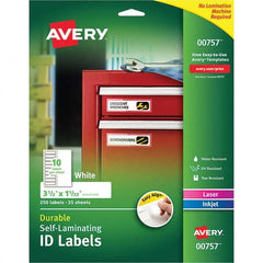 AVERY - Pack of (250), 1-1/32" x 3-1/2" White Paper Self Laminating Labels - Apex Tool & Supply