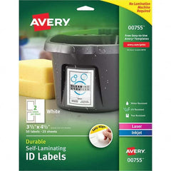 AVERY - Pack of (50), 3-1/2" x 4-1/2" White Paper Self Laminating Labels - Apex Tool & Supply