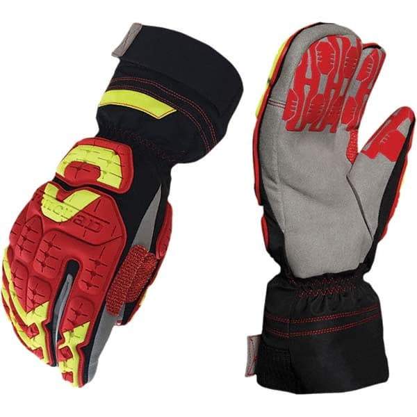 ironCLAD - Size 2XL (11), ANSI Cut Lvl A4, Puncture Lvl 5, Abrasion Lvl 5, Cut Resistant Gloves - 12" Long, Uncoated, Polyester & Mylar Lining, Hook & Loop Cuff, Black/Red, Paired - Apex Tool & Supply