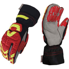 ironCLAD - Size L (9), ANSI Cut Lvl A4, Puncture Lvl 5, Abrasion Lvl 5, Cut Resistant Gloves - 12" Long, Uncoated, Polyester & Mylar Lining, Hook & Loop Cuff, Black/Red, Paired - Apex Tool & Supply