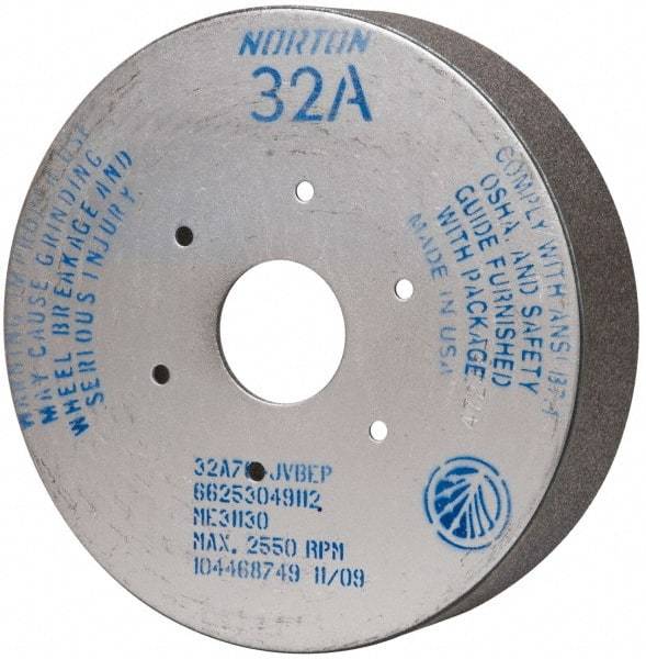 Norton - 9" Diam, 4-15/16" Hole Size, 2" Overall Thickness, 70 Grit, Type 35 Tool & Cutter Grinding Wheel - Medium Grade, Aluminum Oxide, J Hardness, Vitrified Bond, 2,550 RPM - Apex Tool & Supply