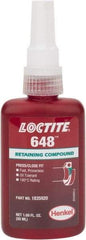 Loctite - 50 mL Bottle, Green, High Strength Liquid Retaining Compound - Series 648, 24 hr Full Cure Time, Heat Removal - Apex Tool & Supply