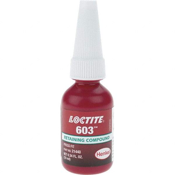 Loctite - 10 mL Tube, Green, Liquid High Strength Retaining Compound - Series 603 - Apex Tool & Supply