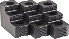 H & R Manufacturing - 6" Max Chuck Diam Compatibility, Case Hardened Steel 1.5mm x 60° Serrated Hard Lathe Top Jaws - 2 Steps, 0.472" Groove Width, 1-1/4" Wide x 3" Long x 1.969" High - Apex Tool & Supply