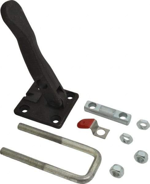 De-Sta-Co - 7,500 Lb Capacity, Horizontal, U Hook, Flanged Base, Carbon Steel Pull Action Latch Clamp - 2.19" Drawing Movement, 10.12" OAL, Threaded U Hook, Straight Handle - Apex Tool & Supply