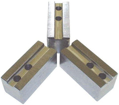 H & R Manufacturing - 1.5mm x 60° Serrated Attachment, Soft Lathe Chuck Jaws - 3 Jaws, Steel, 1.181" Btw Mount Hole Ctrs, 4" Long x 1-3/4" Wide x 5" High, 0.63" Groove, 12mm Fastener - Apex Tool & Supply