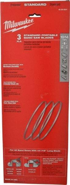 Milwaukee Tool - 3' 8-7/8" Long x 0.02" Thick, 10 to 14 Teeth per Inch, Portable Band Saw Blade - Bi-Metal Blade, High Speed Steel Teeth, Toothed Edge - Apex Tool & Supply