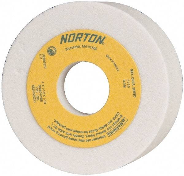 Norton - 4" Diam, 1-1/4" Hole Size, 1-1/2" Overall Thickness, 60 Grit, Type 6 Tool & Cutter Grinding Wheel - Medium Grade, Aluminum Oxide, K Hardness, Vitrified Bond, 5,730 RPM - Apex Tool & Supply